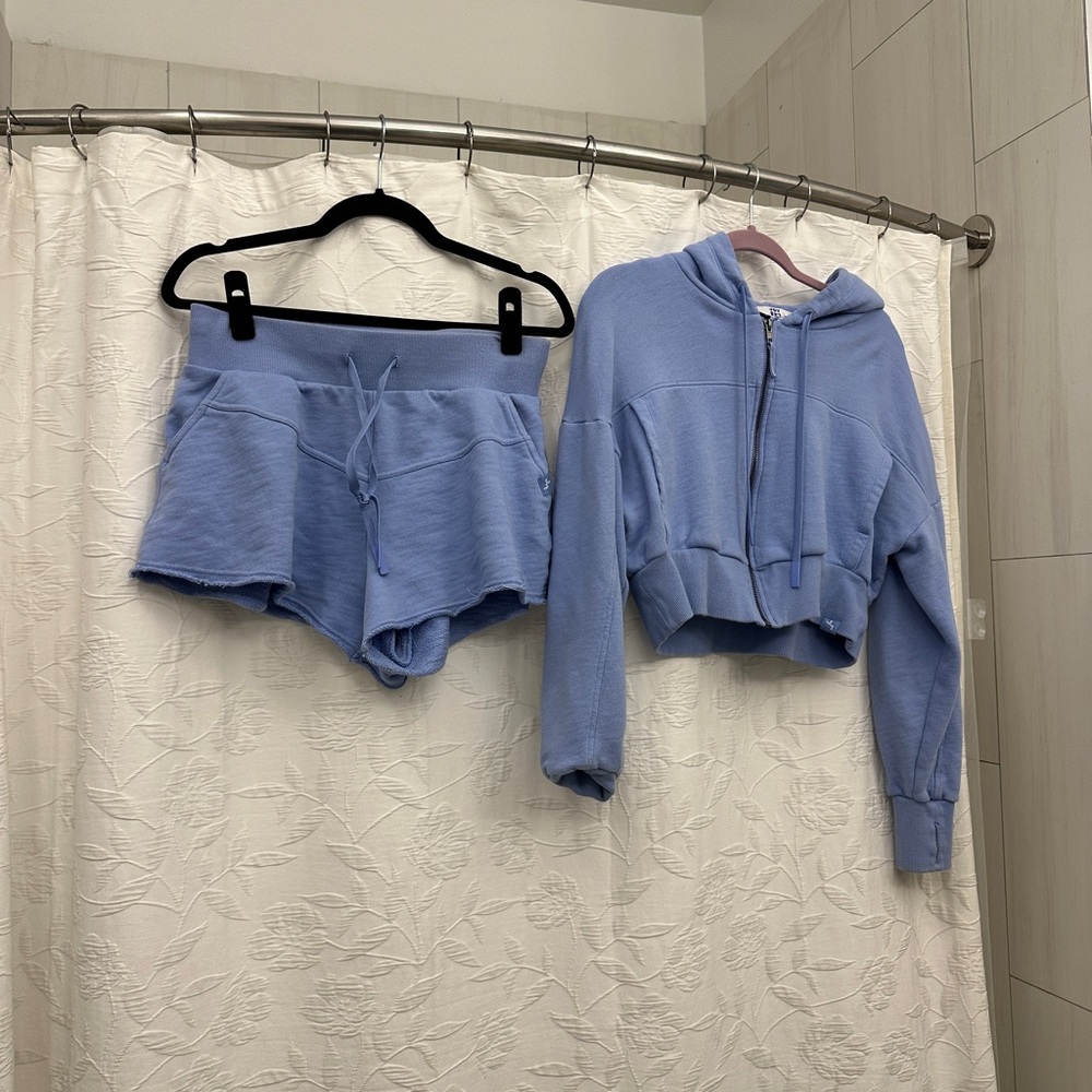 JoyLab Light Blue Zip-Up Hoodie and shorts